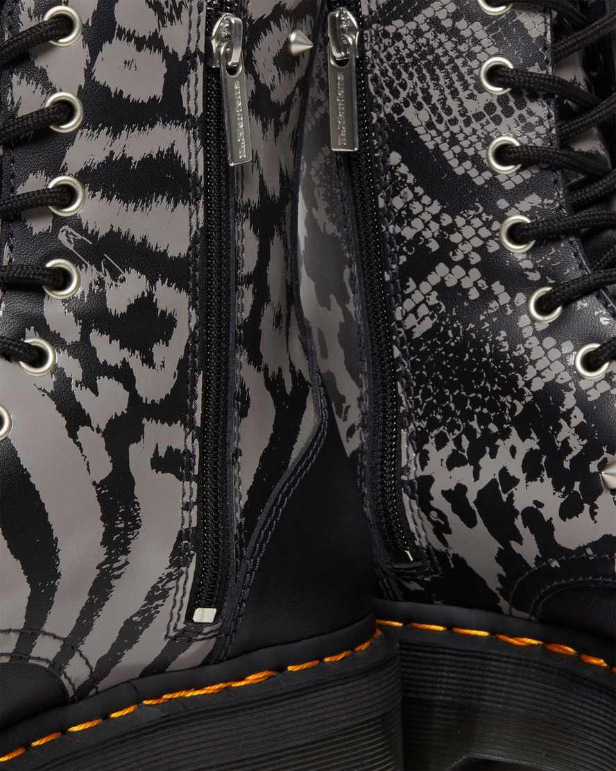 Botines Dr Martens Jadon Boot Animal Clash Leather Platforms Mujer Black/Grey Backhand  España |  24591-ULPB