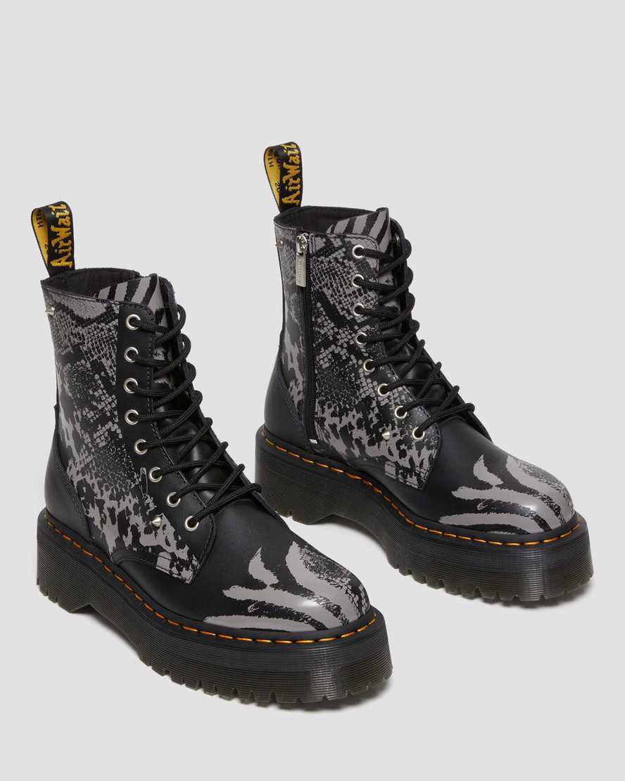 Botines Dr Martens Jadon Boot Animal Clash Leather Platforms Mujer Black/Grey Backhand  España |  24591-ULPB