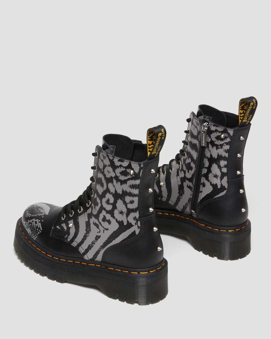 Botines Dr Martens Jadon Boot Animal Clash Leather Platforms Mujer Black/Grey Backhand  España |  24591-ULPB