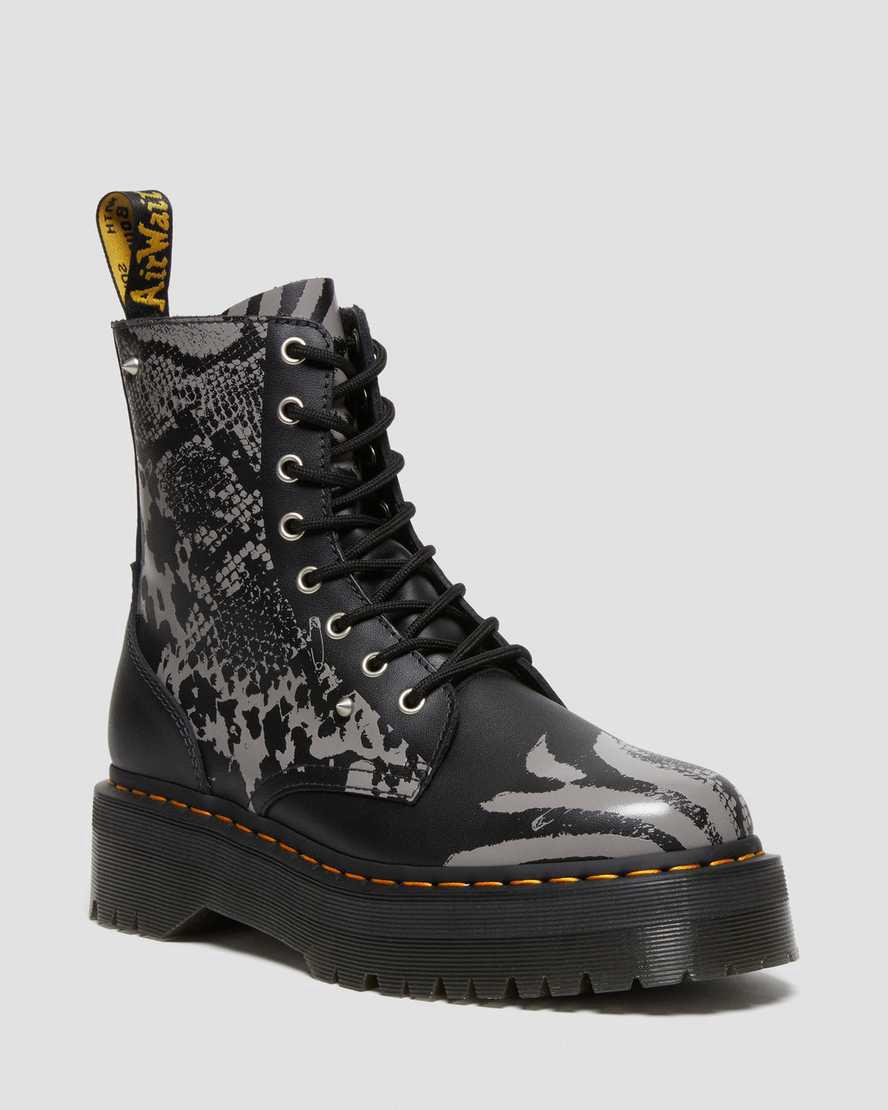 Botines Dr Martens Jadon Boot Animal Clash Leather Platforms Mujer Black/Grey Backhand  España |  24591-ULPB