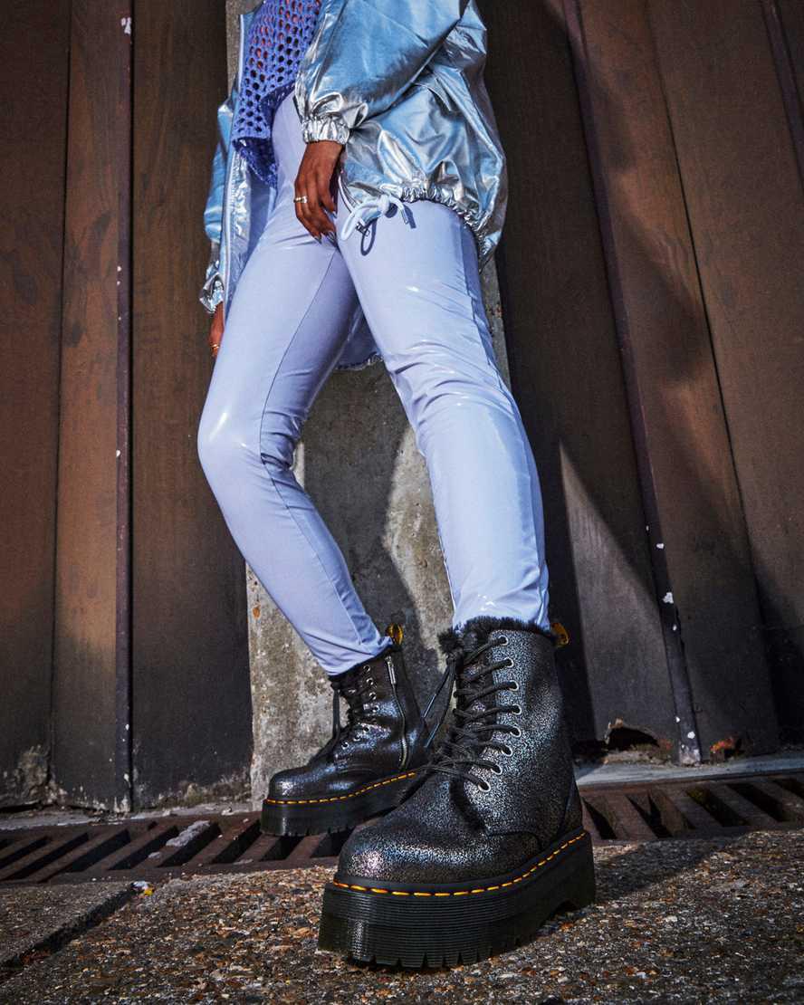 Botines Dr Martens Jadon Boot Faux Fur-Lined Metallic Leather Platforms Mujer Negras  España |  95716-WIZT