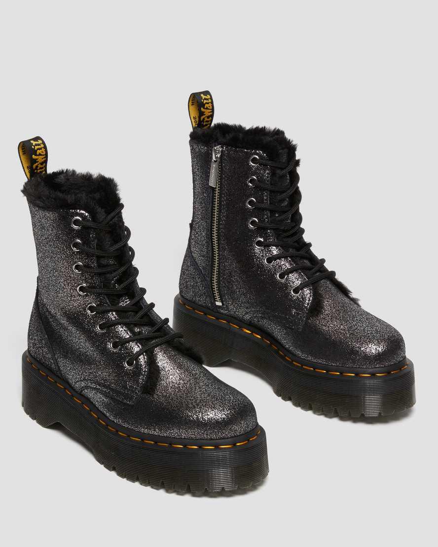 Botines Dr Martens Jadon Boot Faux Fur-Lined Metallic Leather Platforms Mujer Negras  España |  95716-WIZT