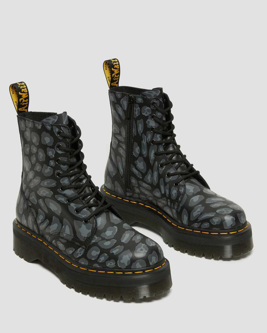 Botines Dr Martens Jadon Boot Leopard Print Platforms Hombre Negras  España |  69531-MTCA