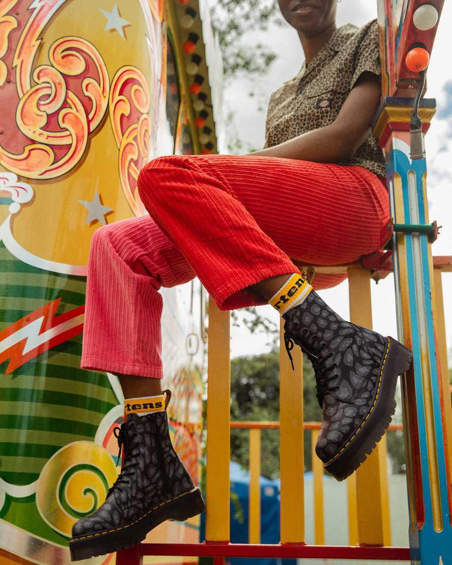 Botines Dr Martens Jadon Boot Leopard Print Platforms Mujer Negras  España |  92465-KOIH