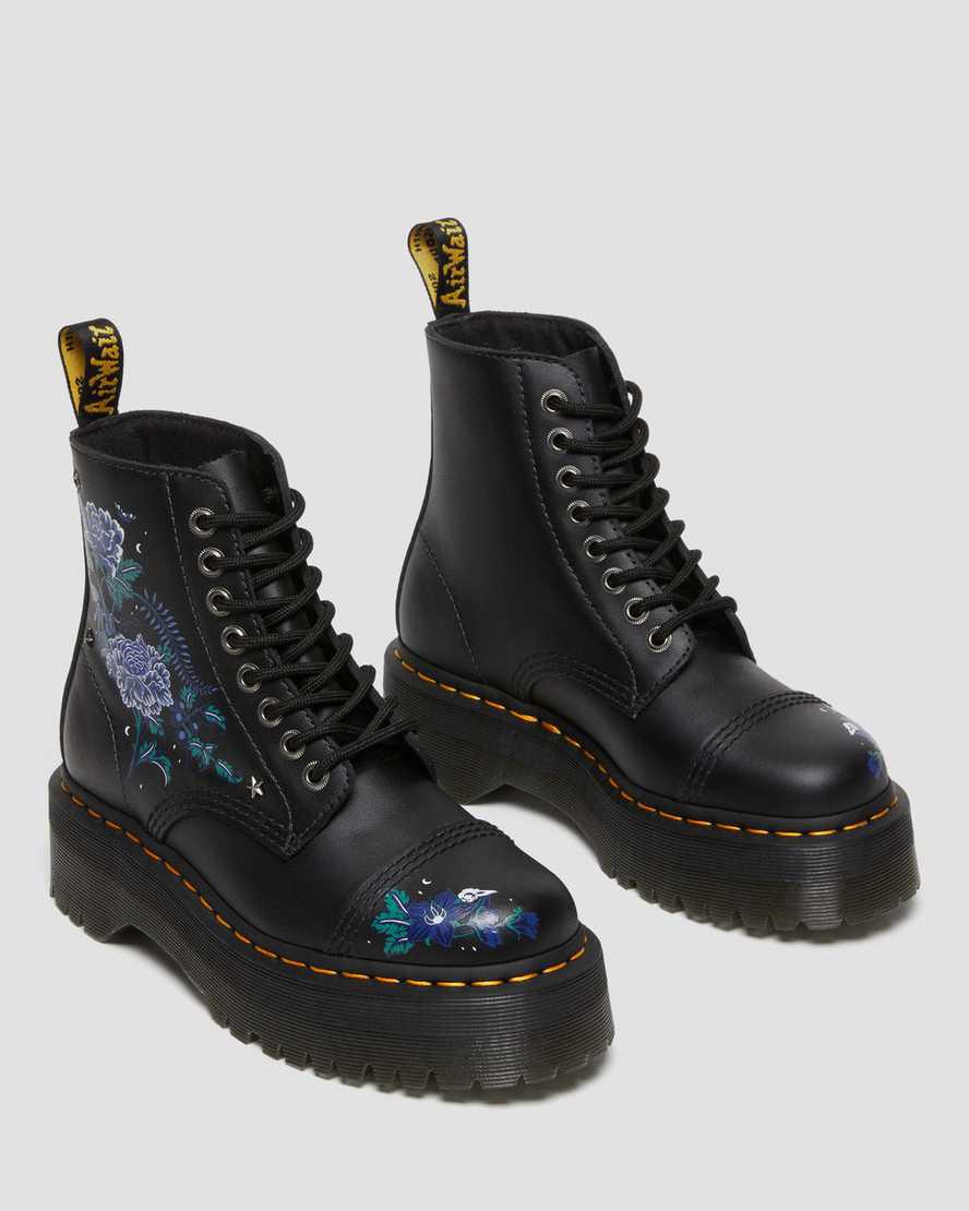 Botines Dr Martens Sinclair Mystic Floral Leather Platform Mujer Negras  España |  67325-ESYZ