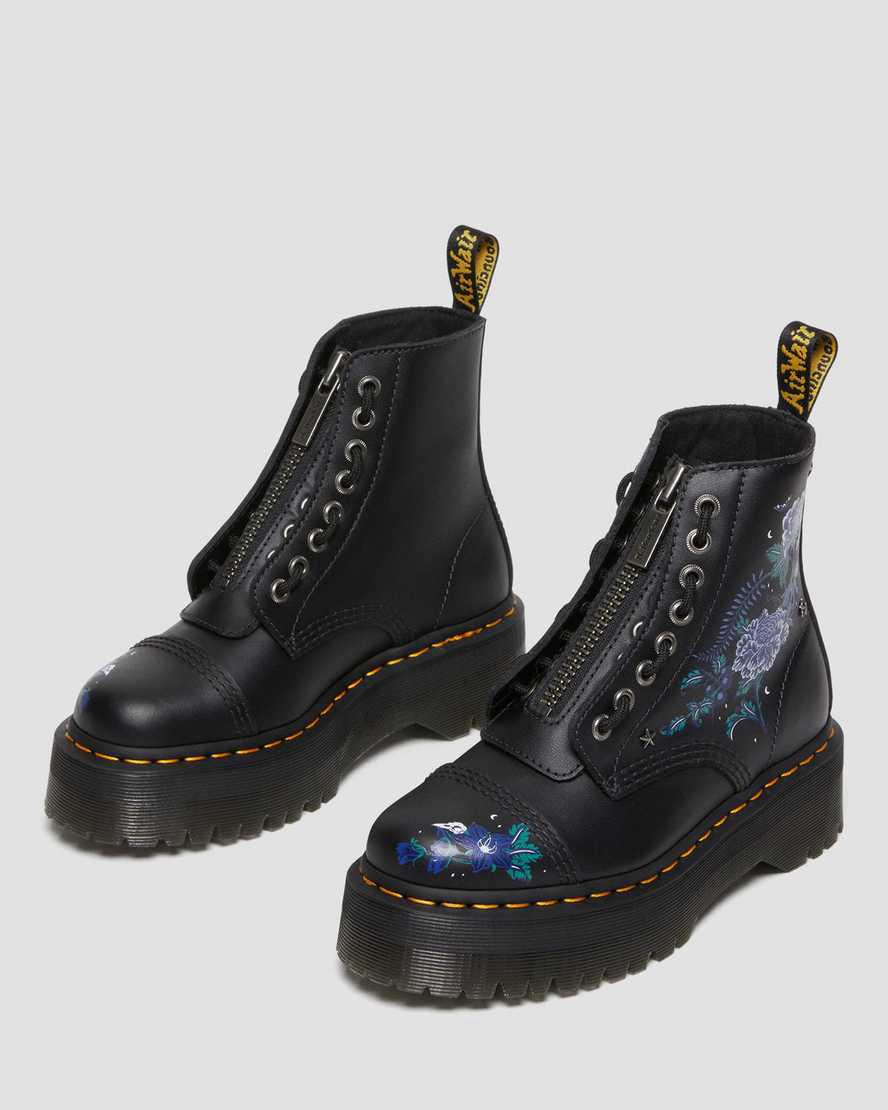 Botines Dr Martens Sinclair Mystic Floral Leather Platform Mujer Negras  España |  67325-ESYZ
