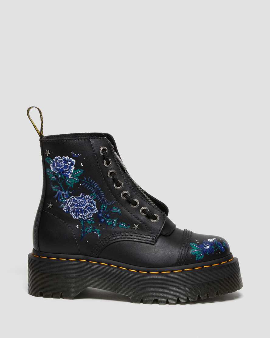 Botines Dr Martens Sinclair Mystic Floral Leather Platform Mujer Negras  España |  67325-ESYZ