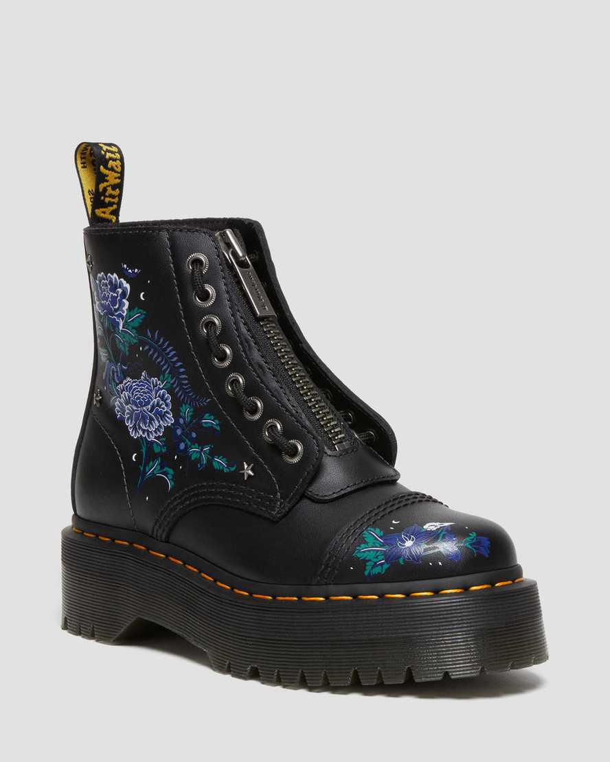 Botines Dr Martens Sinclair Mystic Floral Leather Platform Mujer Negras  España |  67325-ESYZ