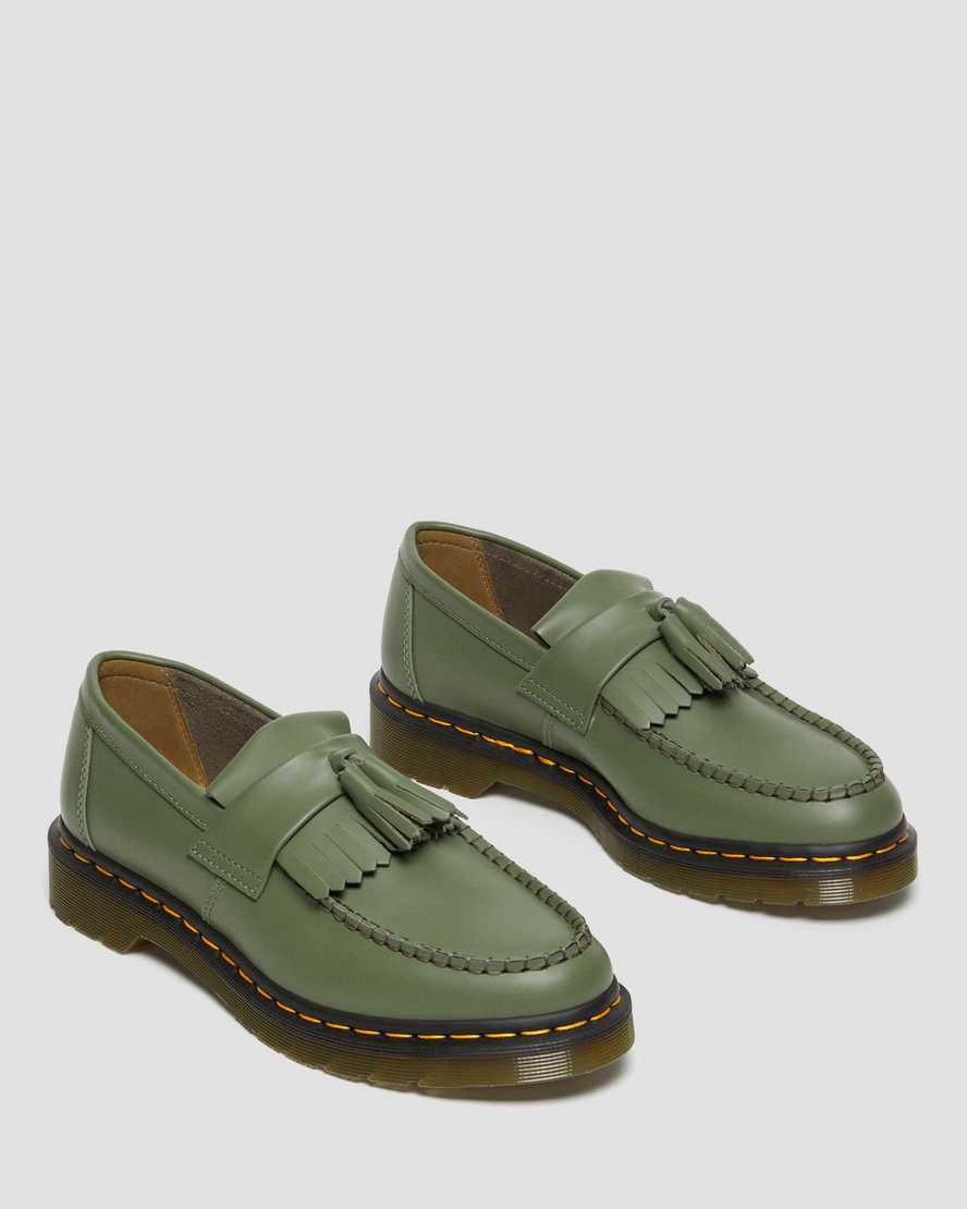 Loafers Dr Martens Adrian Yellow Stitch Leather Tassel Hombre Kaki Verde  España |  01732-XIMD