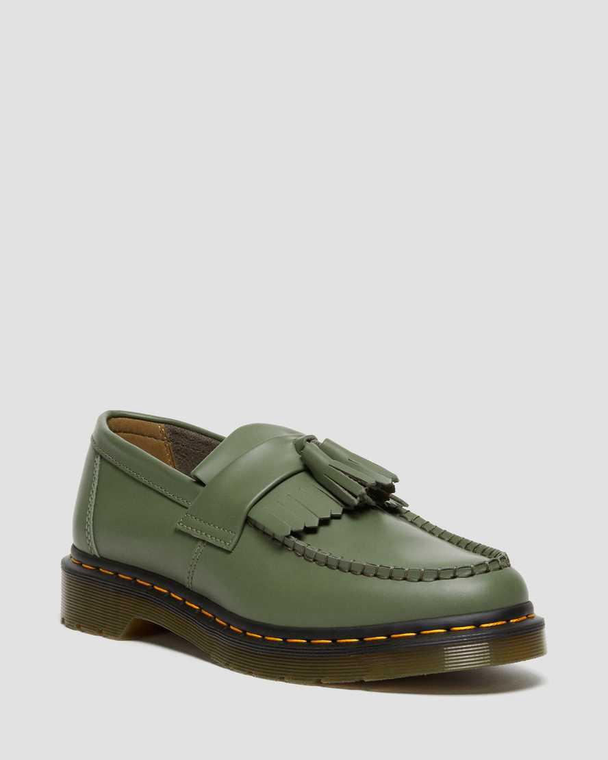 Loafers Dr Martens Adrian Yellow Stitch Leather Tassel Mujer Kaki Verde  España |  26415-TWBQ
