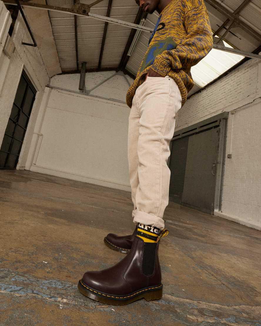 Originals Boots Dr Martens 2976 Yellow Stitch Smooth Leather Chelsea Mujer Burdeos  España |  37059-PLDG
