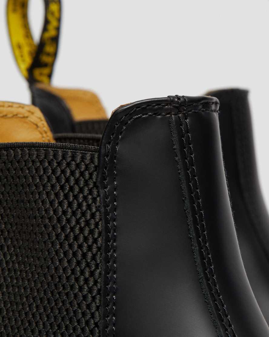 Originals Boots Dr Martens 2976 Yellow Stitch Smooth Leather Chelsea Mujer Negras  España |  90584-VNSM