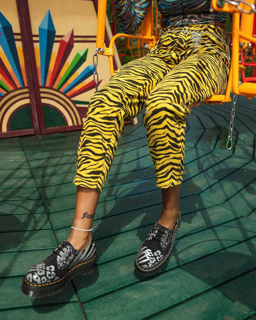 Zapatos Oxford Dr Martens 1461 Animal Clash Leather & Suede Platform Hombre Black/Grey Backhand  España |  29501-SCUD