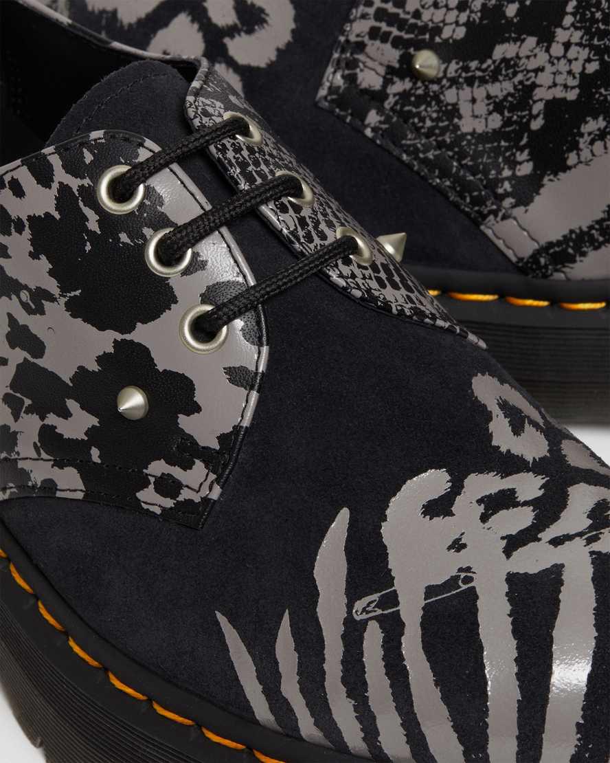 Zapatos Oxford Dr Martens 1461 Animal Clash Leather & Suede Platform Hombre Black/Grey Backhand  España |  29501-SCUD