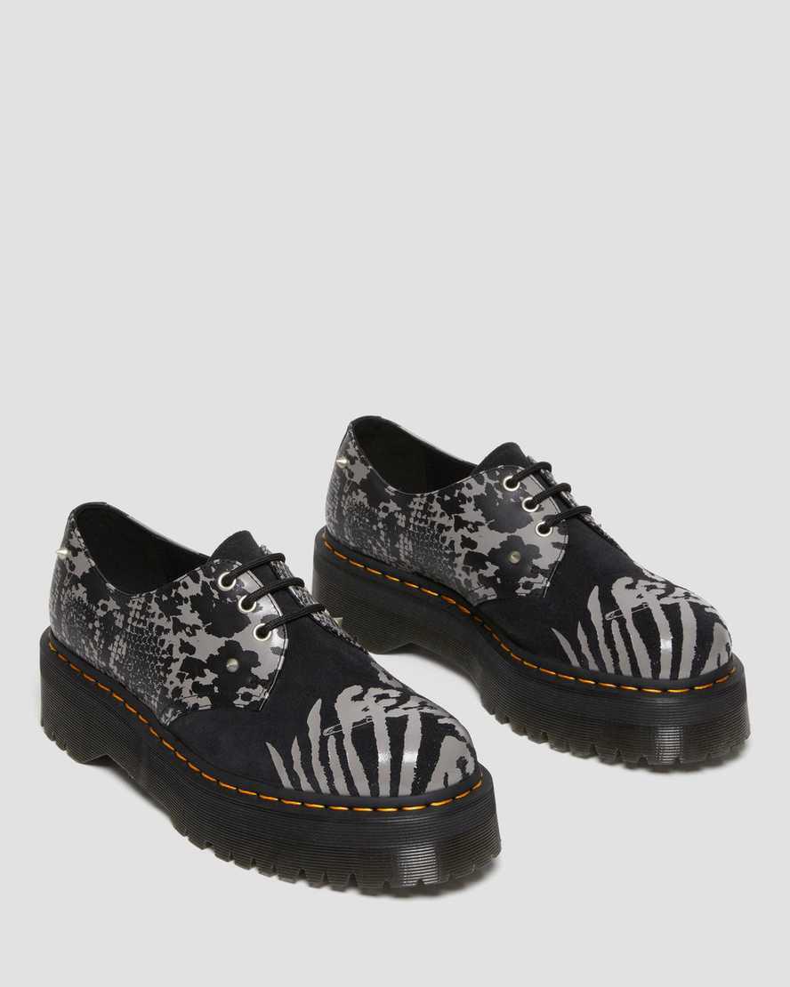 Zapatos Oxford Dr Martens 1461 Animal Clash Leather & Suede Platform Hombre Black/Grey Backhand  España |  29501-SCUD