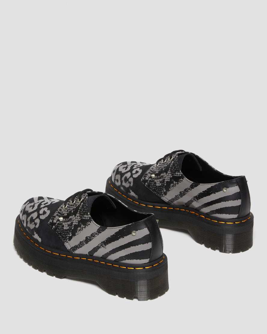 Zapatos Oxford Dr Martens 1461 Animal Clash Leather & Suede Platform Hombre Black/Grey Backhand  España |  29501-SCUD