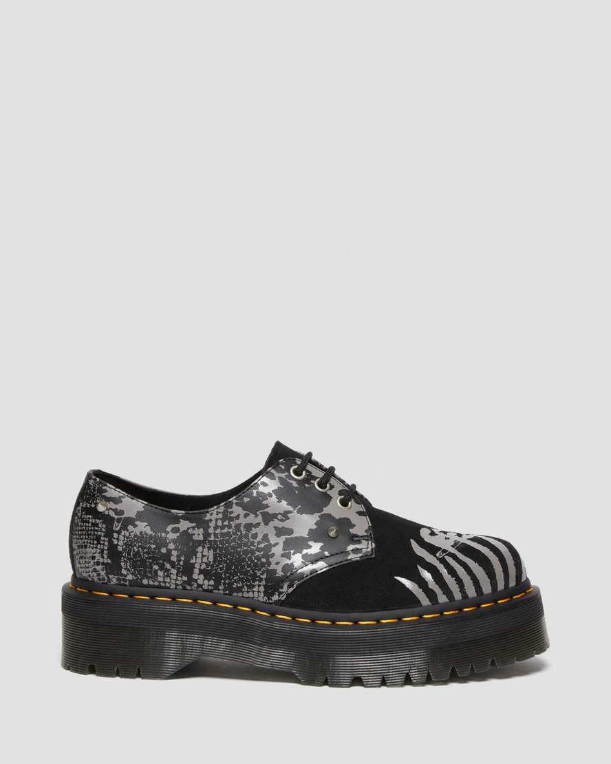 Zapatos Oxford Dr Martens 1461 Animal Clash Leather & Suede Platform Hombre Black/Grey Backhand  España |  29501-SCUD