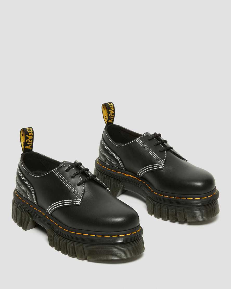 Zapatos Oxford Dr Martens Audrick White Stitch Leather Platform Hombre Negras  España |  18396-OEZM