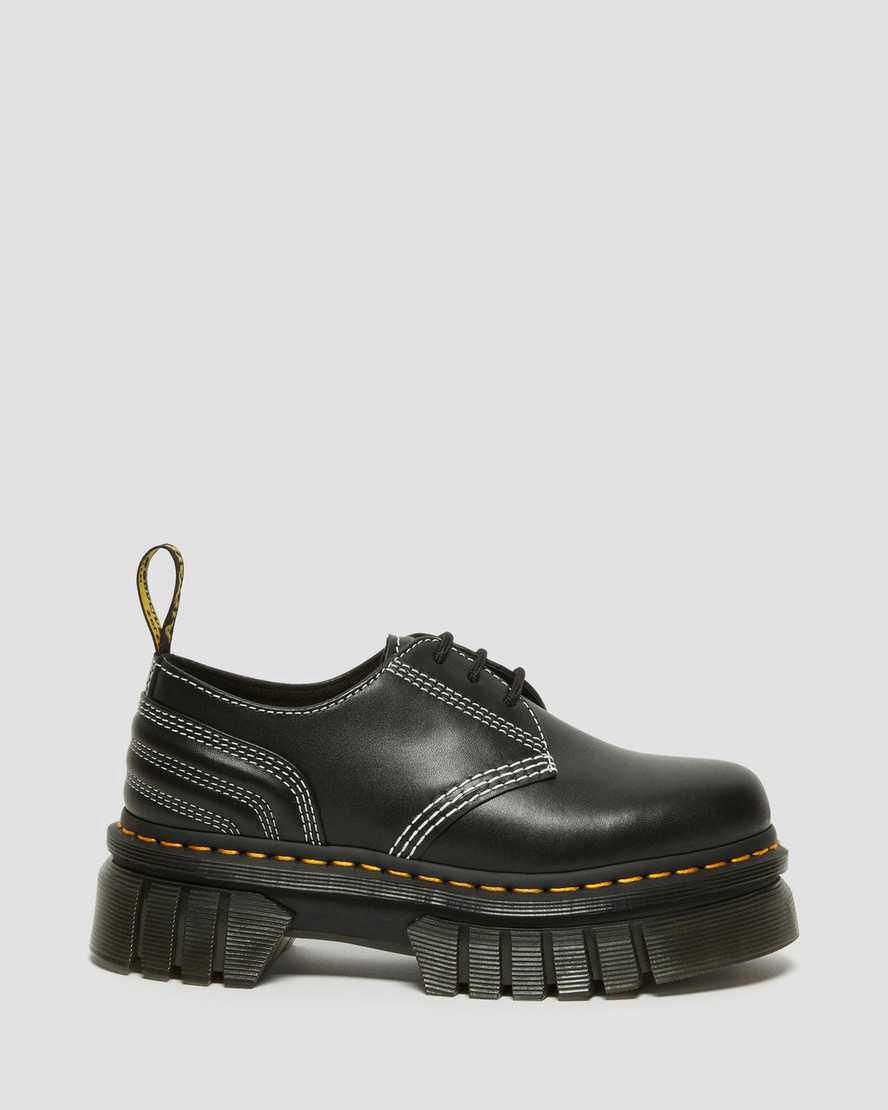 Zapatos Oxford Dr Martens Audrick White Stitch Leather Platform Hombre Negras  España |  18396-OEZM