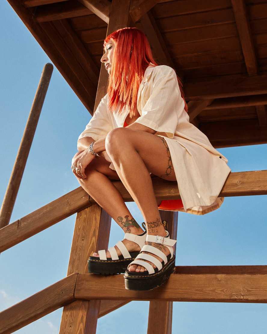 Sandalias De Gladiador Dr Martens Blaire Hydro Leather Platform Strap Mujer Blancas  España |  09536-DRAV