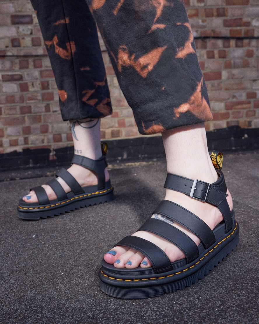 Sandalias De Gladiador Dr Martens Blaire Hydro Leather Strap Mujer Negras  España |  46189-KDMJ