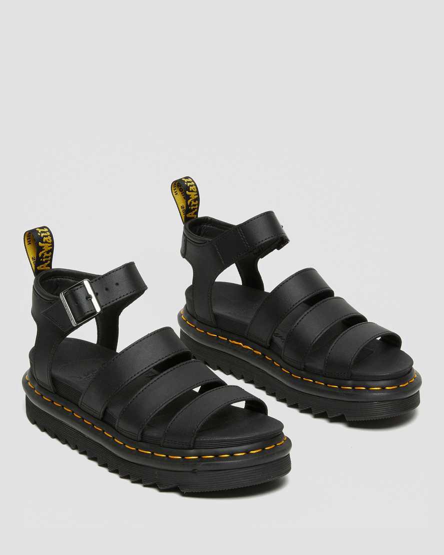 Sandalias De Gladiador Dr Martens Blaire Hydro Leather Strap Mujer Negras  España |  46189-KDMJ