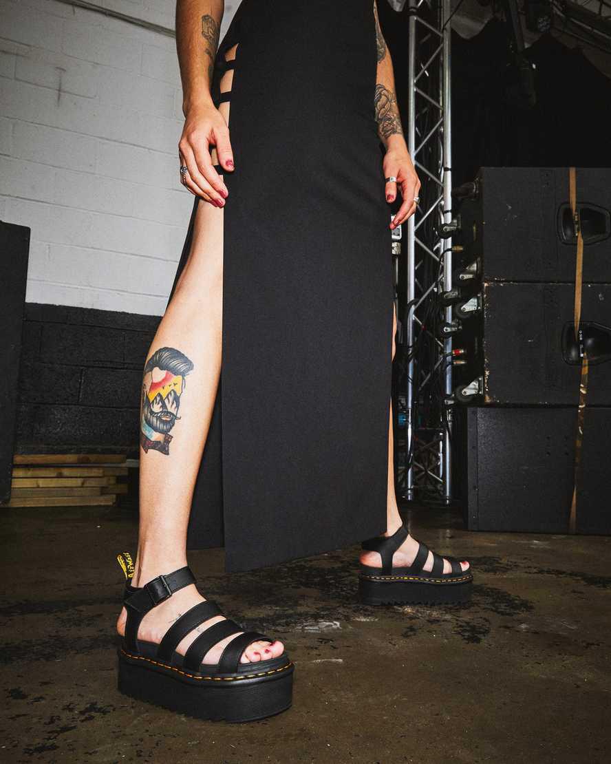 Sandalias De Gladiador Dr Martens Blaire Hydro Leather Platform Strap Mujer Negras  España |  65432-OHBA