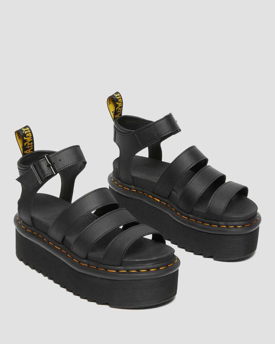 Sandalias De Gladiador Dr Martens Blaire Hydro Leather Platform Strap Mujer Negras  España |  65432-OHBA