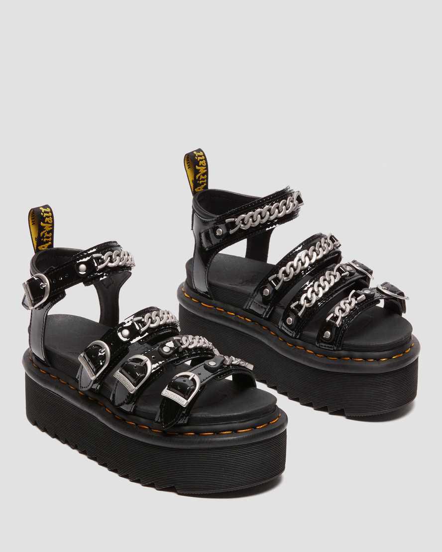 Sandalias De Gladiador Dr Martens Blaire II Chain Patent Leather Platform Strap Mujer Negras  España |  76930-NLJS