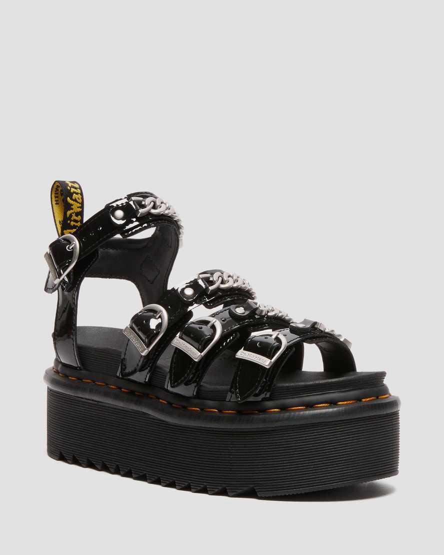 Sandalias De Gladiador Dr Martens Blaire II Chain Patent Leather Platform Strap Mujer Negras  España |  76930-NLJS