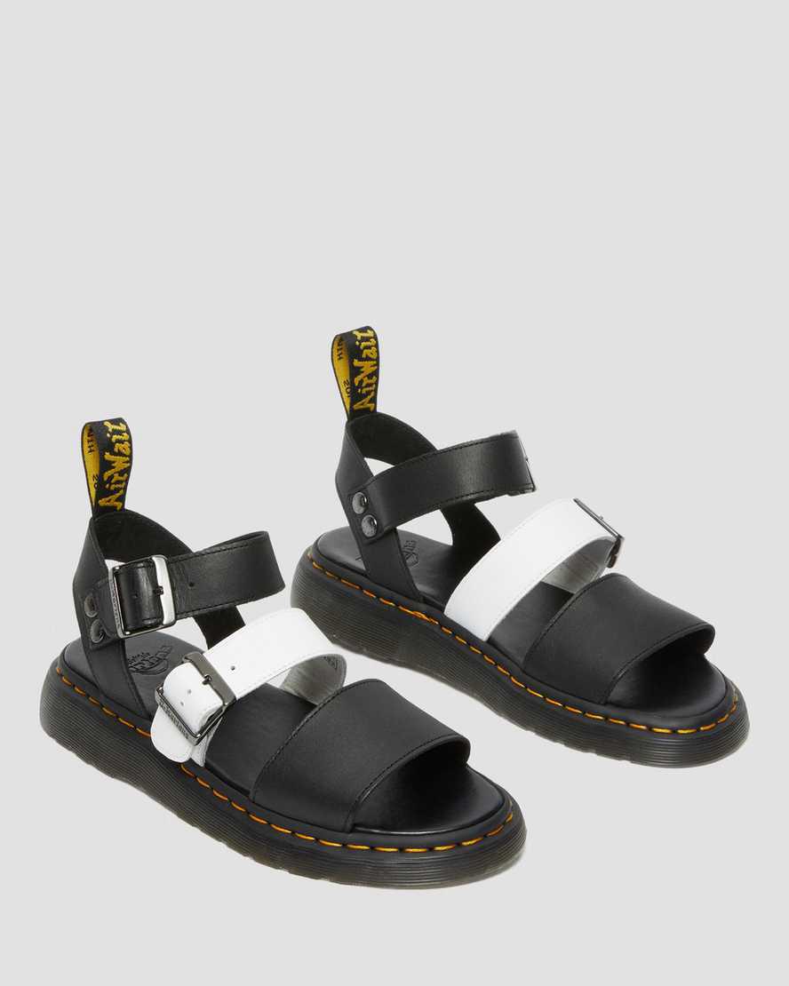 Sandalias De Gladiador Dr Martens Gryphon Contrast Leather Strap Mujer Negras Blancas  España |  27450-QBUX