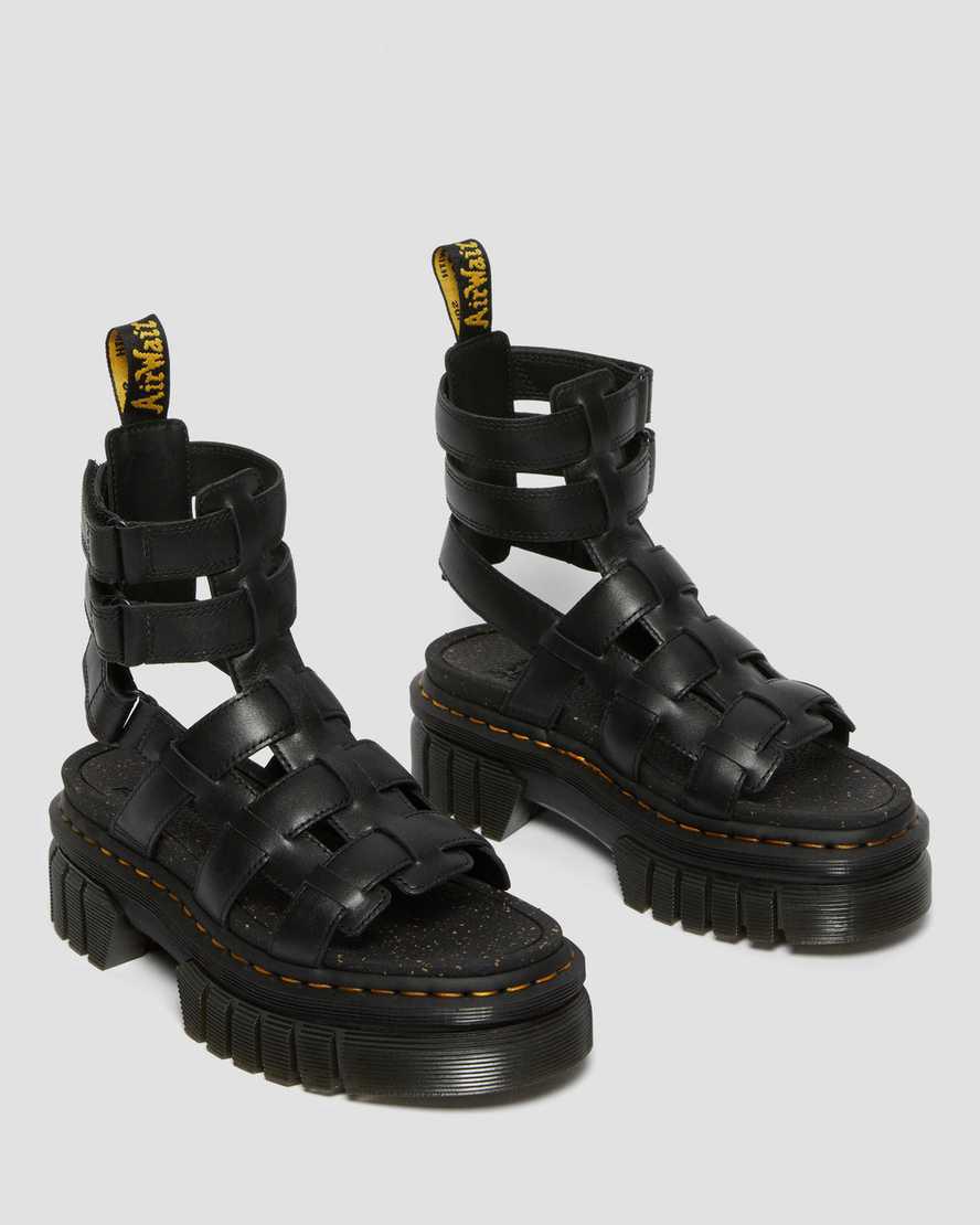 Sandalias De Gladiador Dr Martens Ricki Nappa Lux Leather Platform Mujer Negras  España |  74160-BMEK