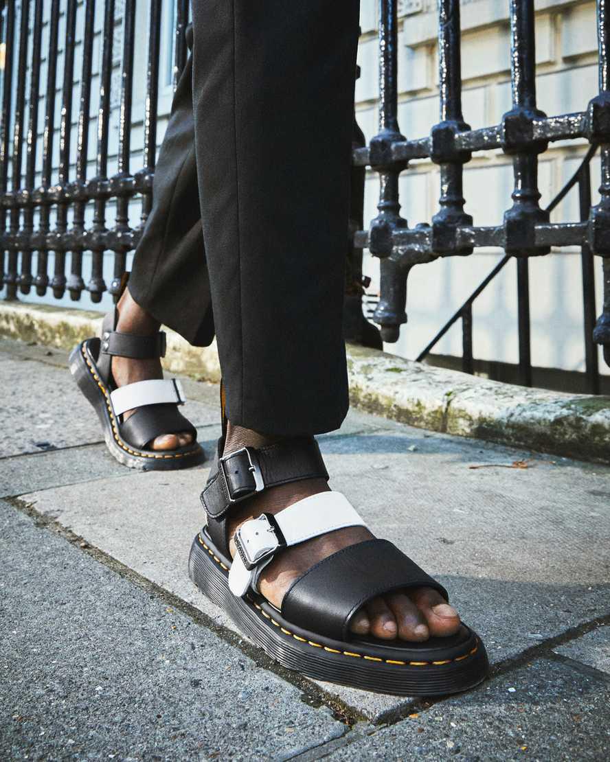Sandalias Dr Martens Gryphon Contrast Leather Strap Hombre Negras Blancas  España |  47605-GEPW