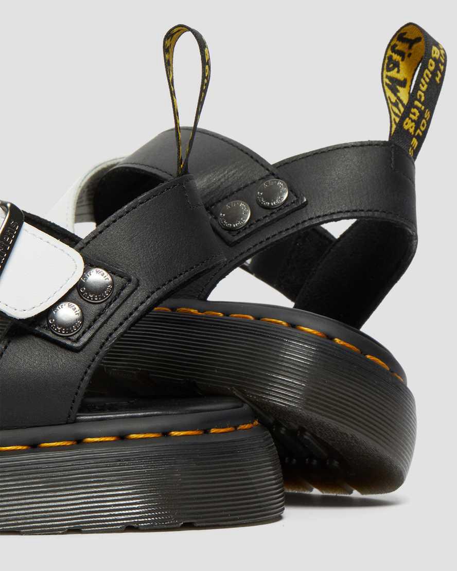 Sandalias Dr Martens Gryphon Contrast Leather Strap Hombre Negras Blancas  España |  47605-GEPW