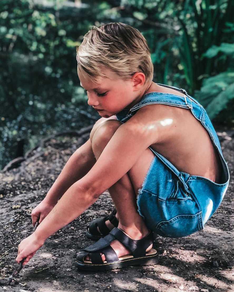 Sandalias Dr Martens Junior Moby II Leather Velcro Niños Negras  España |  37682-JCOV