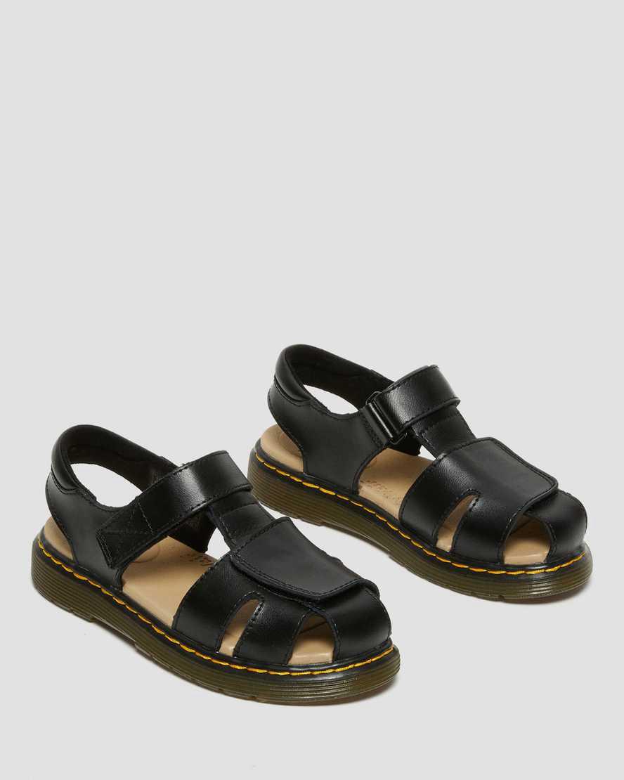 Sandalias Dr Martens Junior Moby II Leather Velcro Niños Negras  España |  37682-JCOV