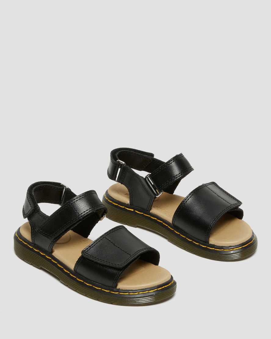 Sandalias Dr Martens Junior Romi Leather Velcro Niños Negras  España |  04793-SYTF