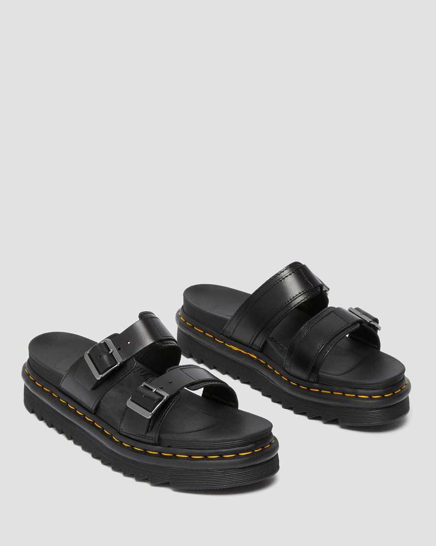 Sandalias Dr Martens Myles Brando Leather Buckle Slide Hombre Negras  España |  56384-QBMR