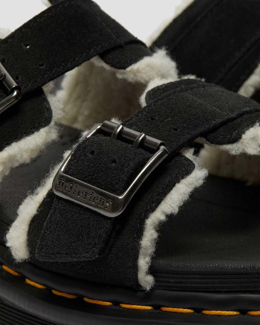 Sandalias Dr Martens Myles Suede Fur-Lined Buckle Slide Hombre Negras  España |  68205-VNKL