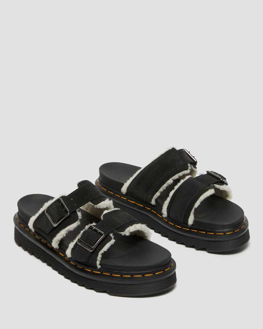 Sandalias Dr Martens Myles Suede Fur-Lined Buckle Slide Hombre Negras  España |  68205-VNKL