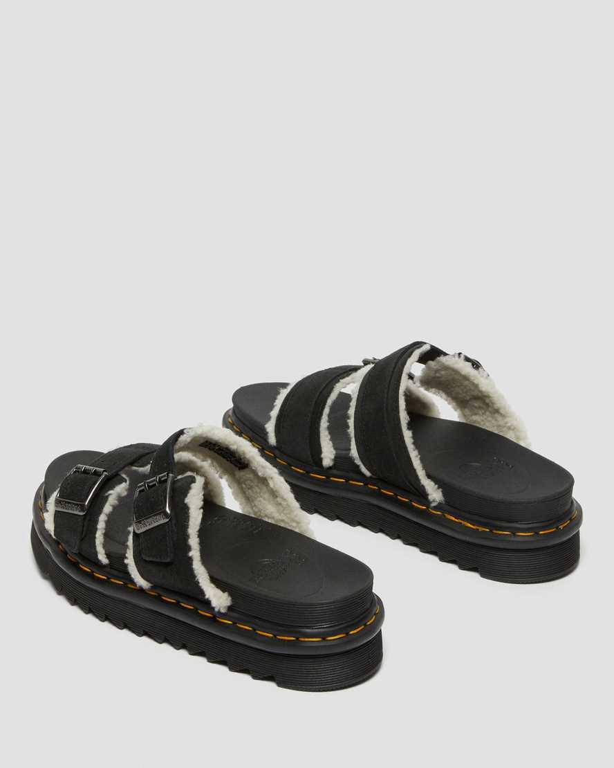 Sandalias Dr Martens Myles Suede Fur-Lined Buckle Slide Hombre Negras  España |  68205-VNKL