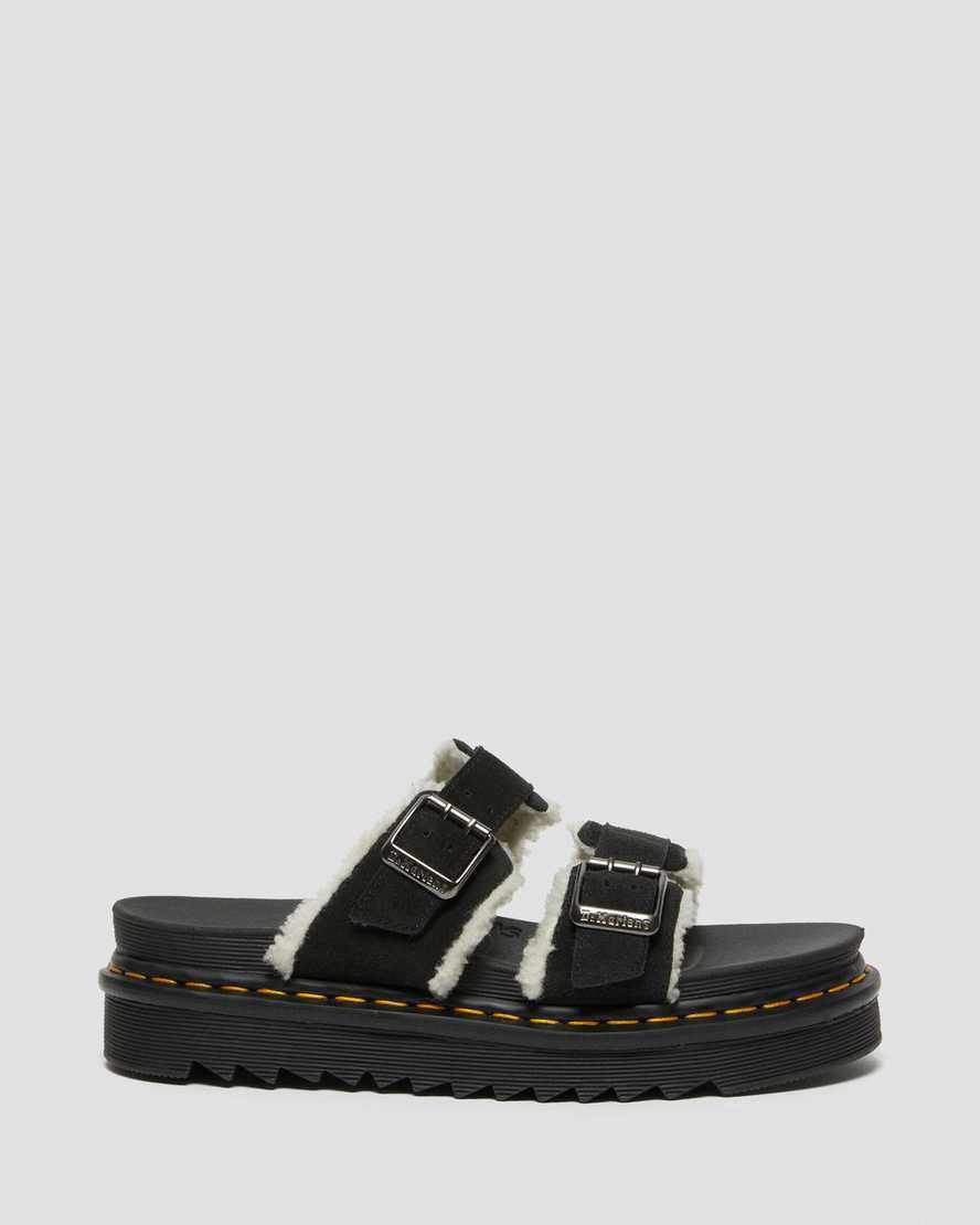 Sandalias Dr Martens Myles Suede Fur-Lined Buckle Slide Hombre Negras  España |  68205-VNKL