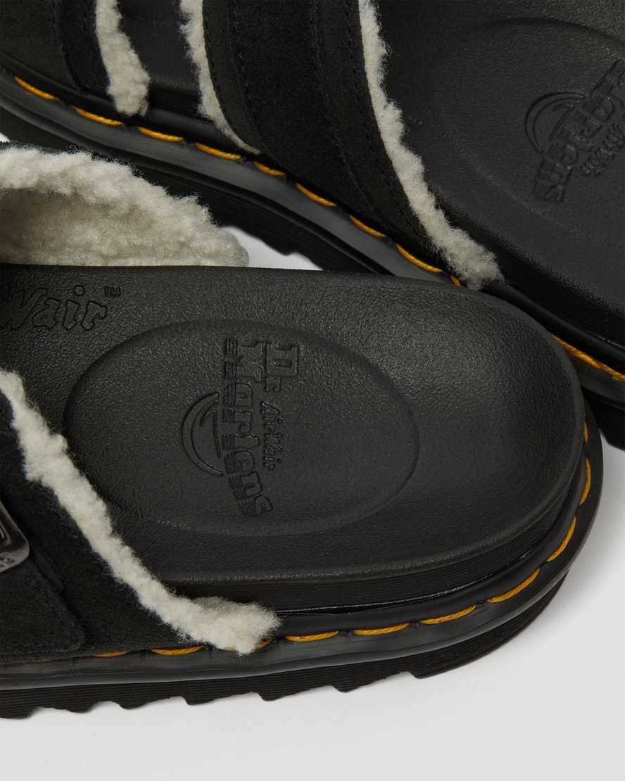 Sandalias Dr Martens Myles Suede Fur-Lined Buckle Slide Hombre Negras  España |  68205-VNKL