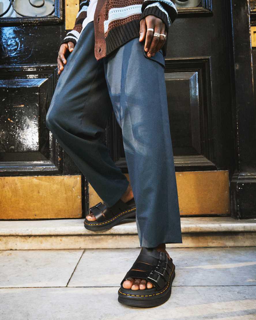 Sandalias Dr Martens Tate Leather Slide Hombre Negras  España |  60291-BLVI