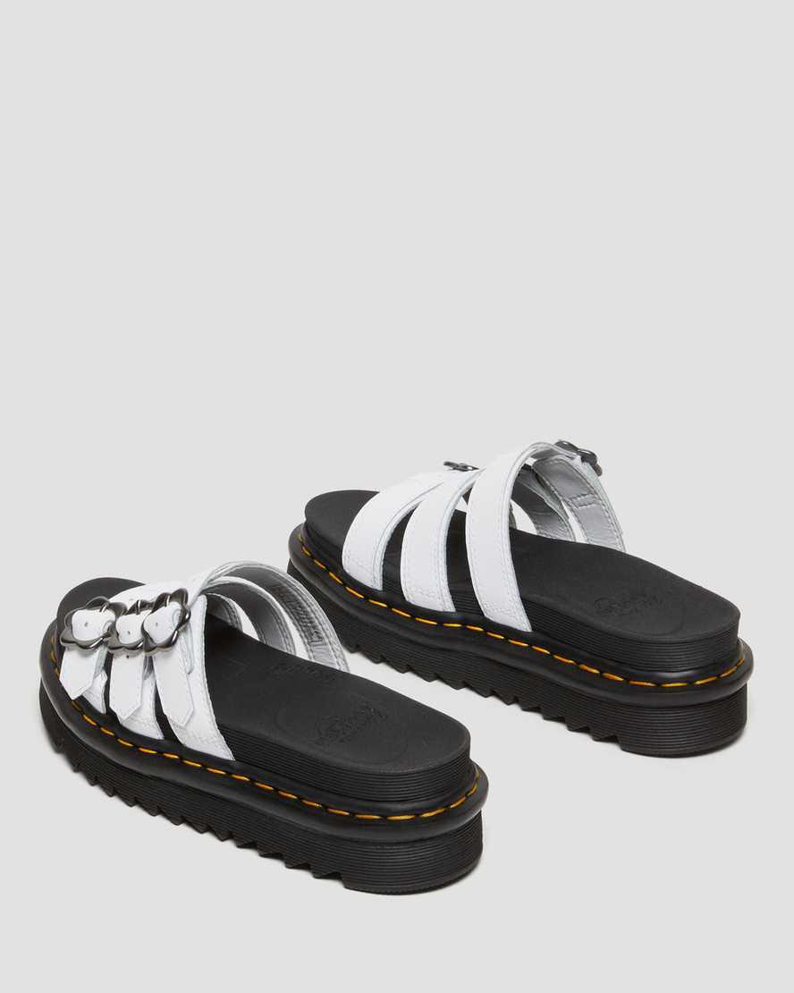 Sandalias de Plataforma Dr Martens Blaire Flower Buckle Leather Slide Mujer Blancas  España |  14836-GROE
