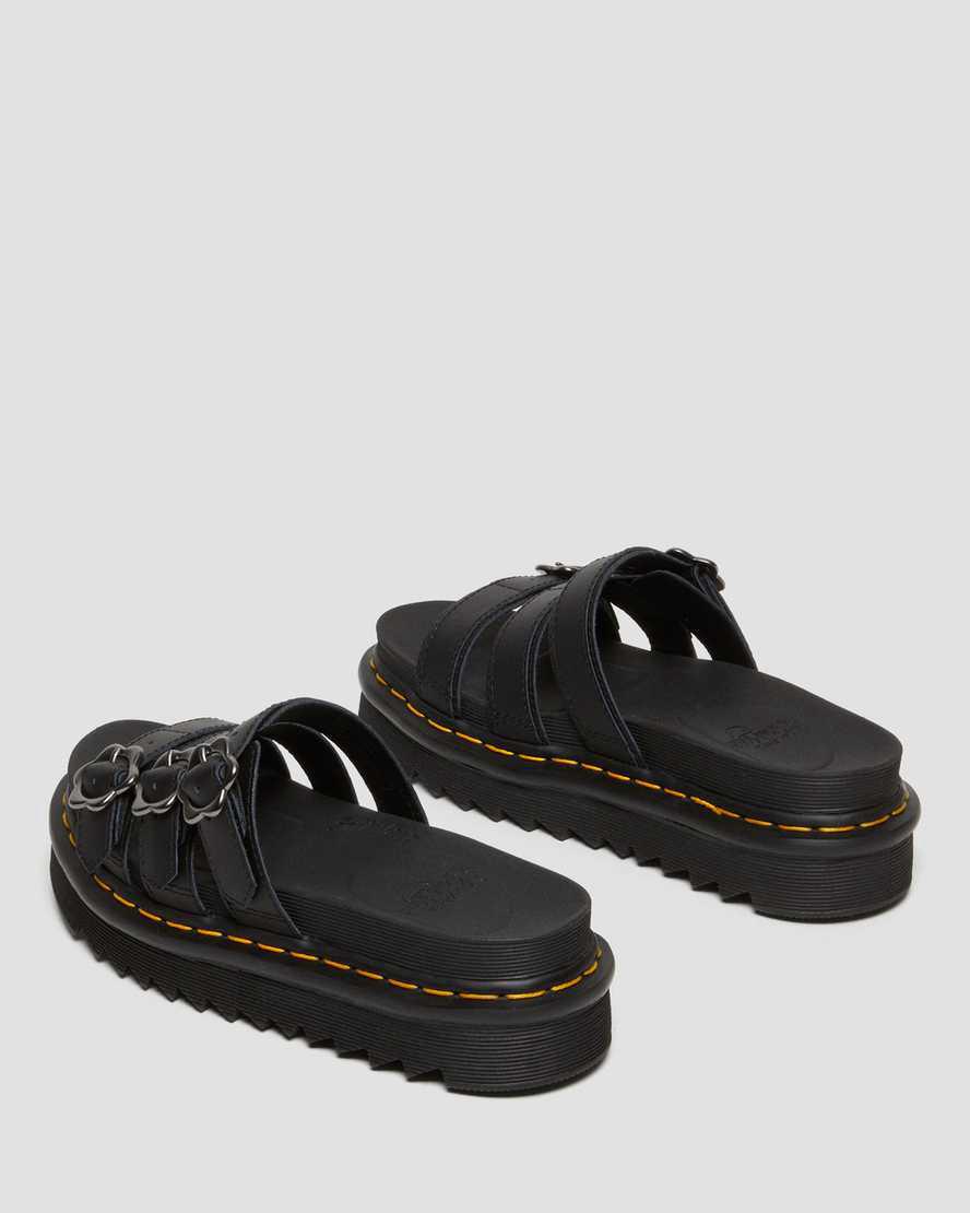 Sandalias de Plataforma Dr Martens Blaire Flower Buckle Leather Slide Mujer Negras  España |  95342-WHNY