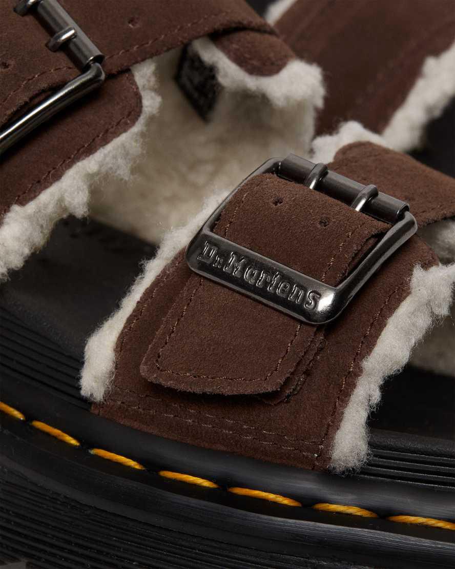 Sandalias de Plataforma Dr Martens Myles Suede Fur-Lined Buckle Slide Mujer Marrones Oscuro  España |  60315-NBZX