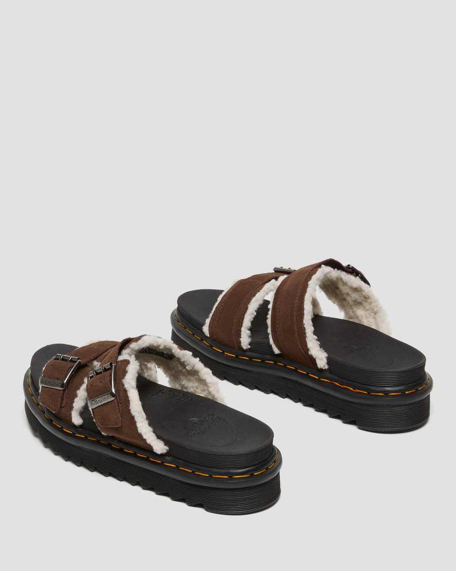 Sandalias de Plataforma Dr Martens Myles Suede Fur-Lined Buckle Slide Mujer Marrones Oscuro  España |  60315-NBZX