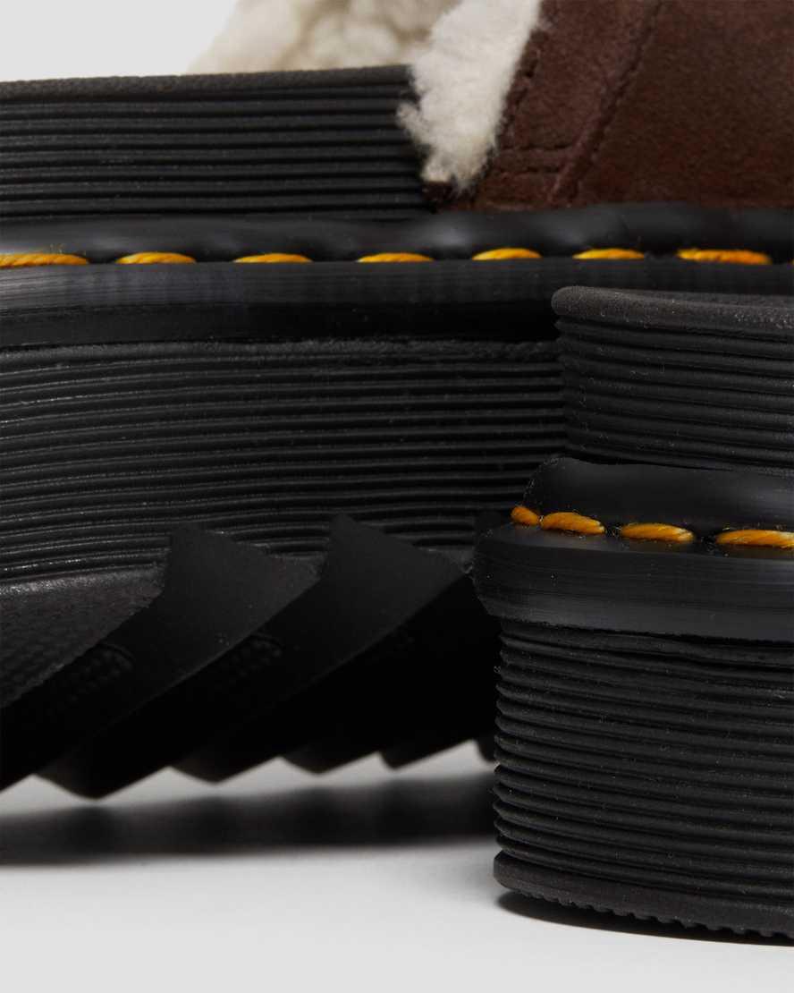 Sandalias de Plataforma Dr Martens Myles Suede Fur-Lined Buckle Slide Mujer Marrones Oscuro  España |  60315-NBZX