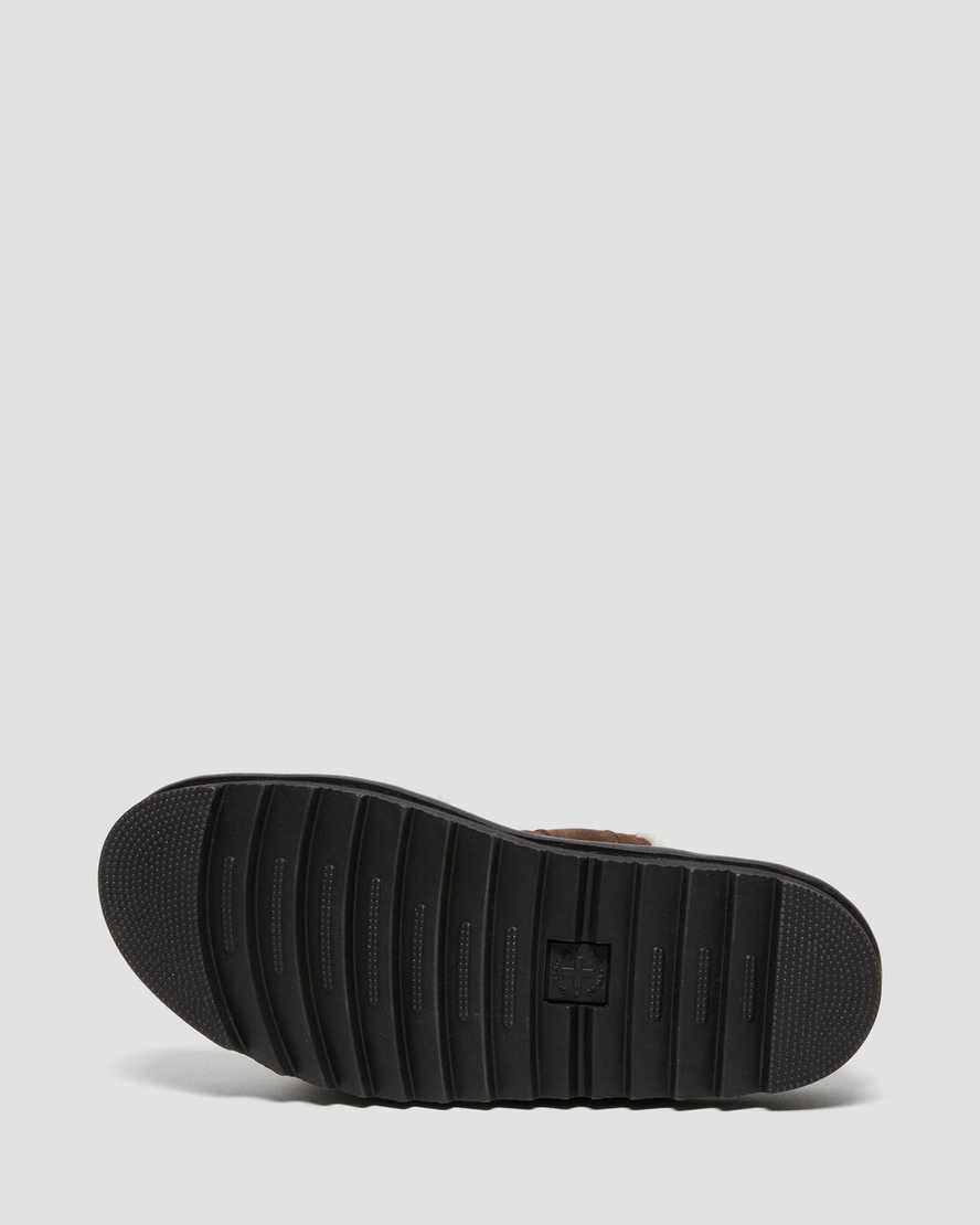 Sandalias de Plataforma Dr Martens Myles Suede Fur-Lined Buckle Slide Mujer Marrones Oscuro  España |  60315-NBZX